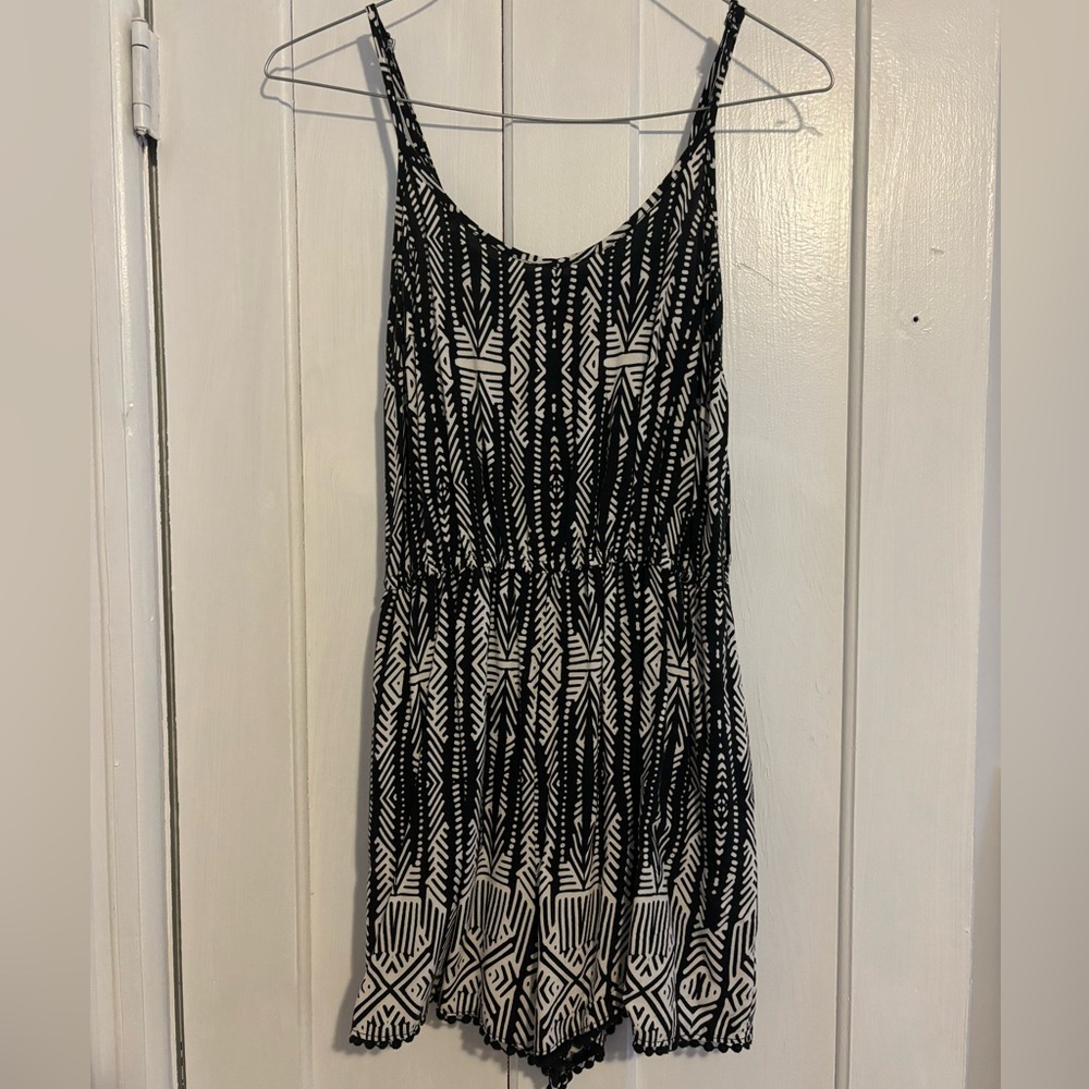 Black and white spaghetti strap romper
